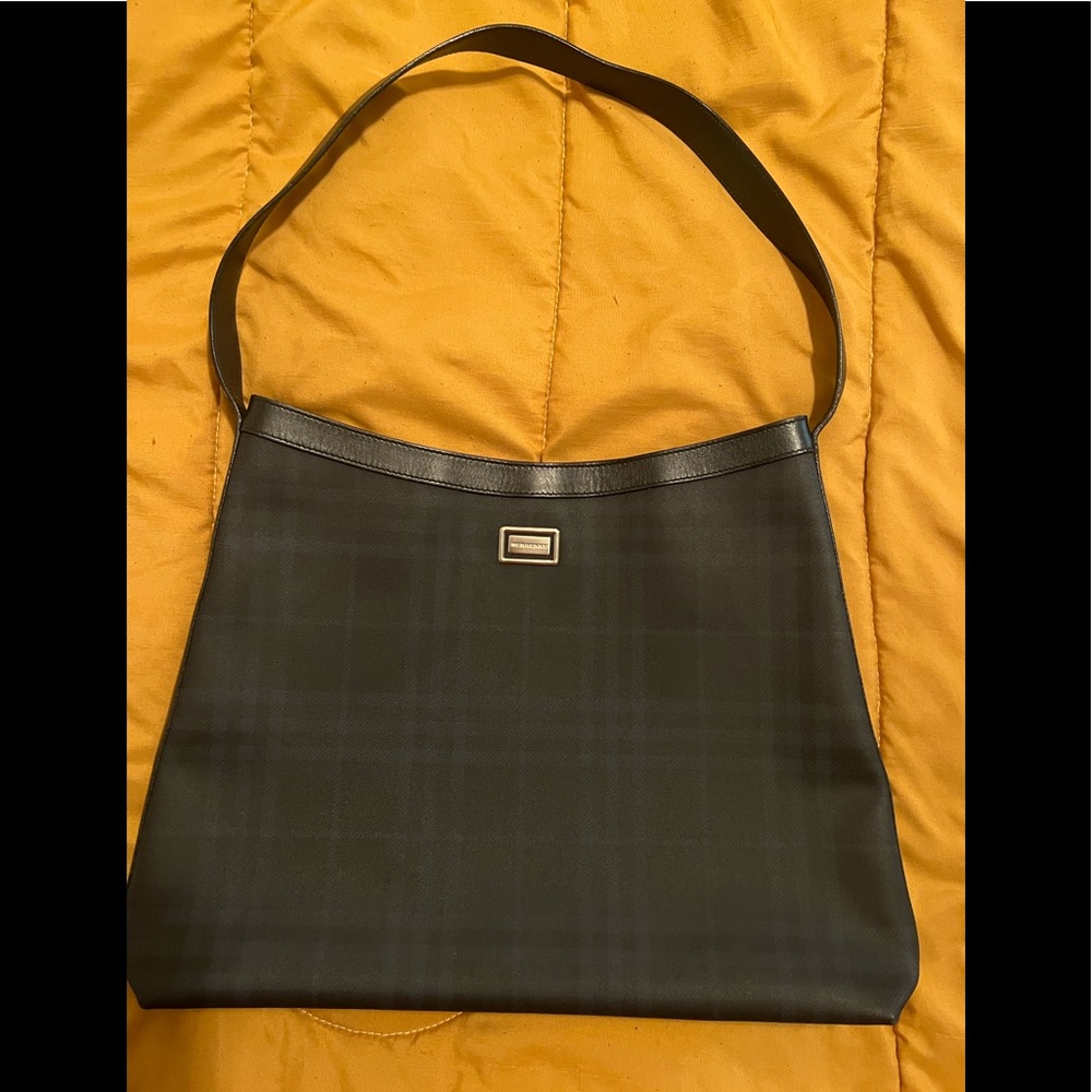 Authentic Burberry Navy Plaid PVC Handbag